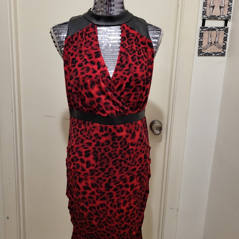Leopard and leather keyhole dress